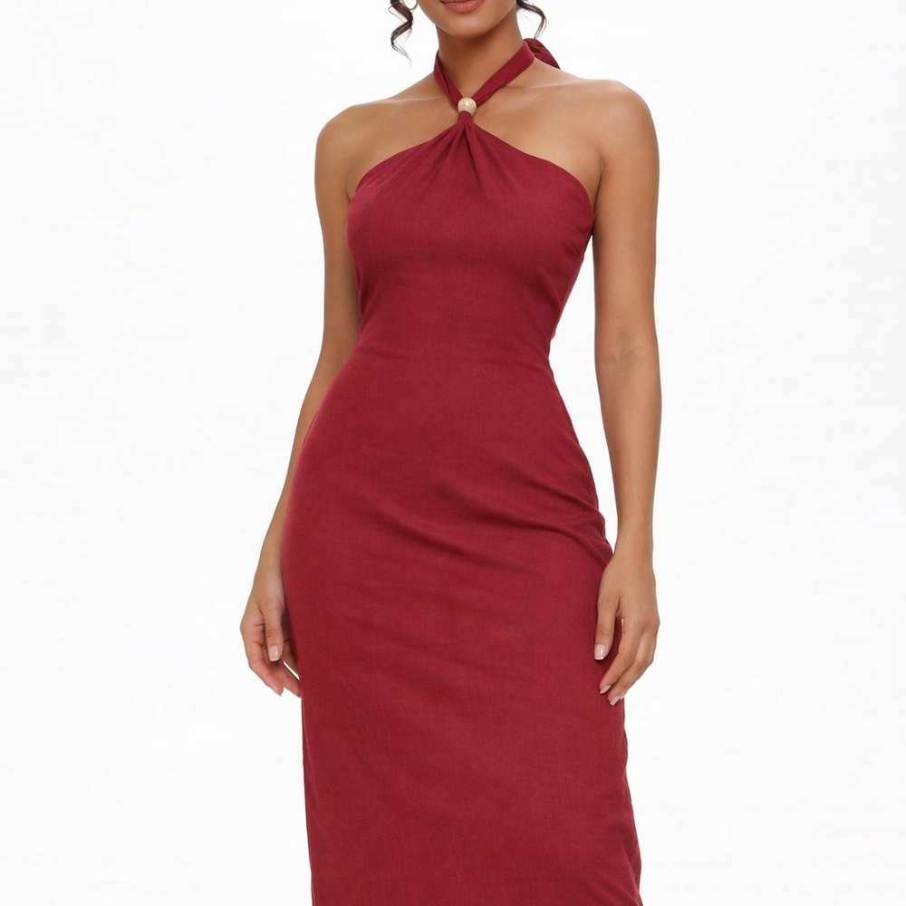 Zara Burgundy Halter Maxi Dress - XS